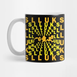 Super cool slluks brand letter logo and carton design Mug